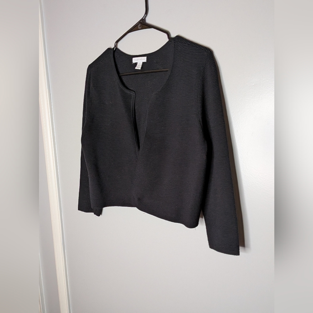 Charter Club Cardigan Sweater Black TexturedOpen Front Cropped‎ Size M - Picture 2 of 16